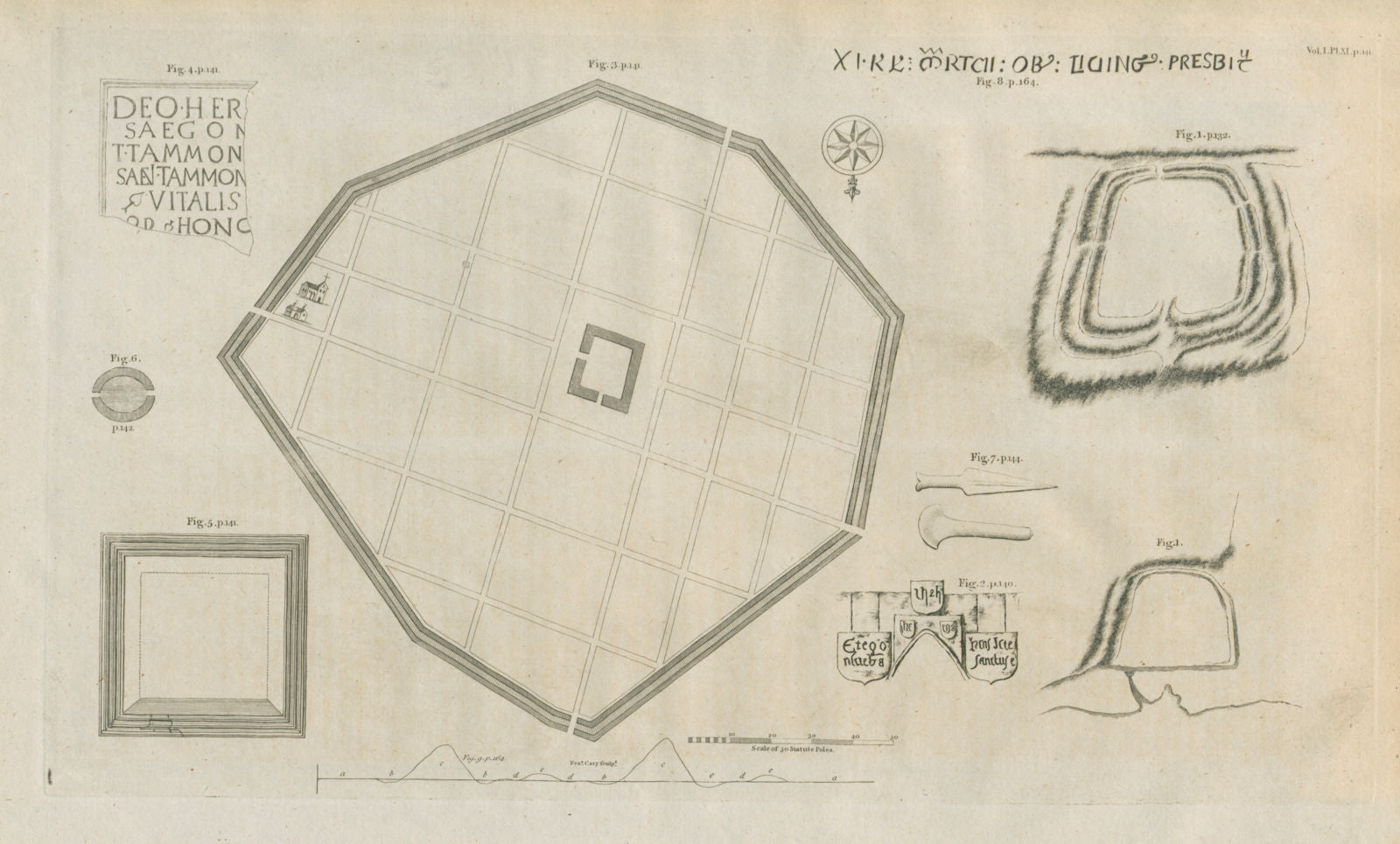 Silchester Iron Age / Roman town plan 1789 old antique vintage map chart